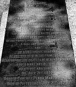 Ebenezer Denny's tomb inscription Allegheny Cemetery Pittsburgh, PA