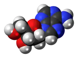 Space-filling model of the deoxyadenosine molecule