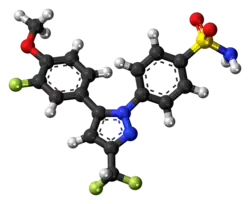 Ball-and-stick model of the deracoxib molecule