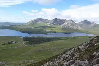 (l-to-r) Derryclare, Bencorr, and Benbaun, viewed from Letterbreckaun
