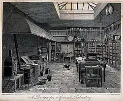 Design for a general chemical laboratory, with the apparatus. 1822