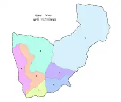 Ward-level map of Dharche rural municipality, Nepal.