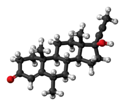 Ball-and-stick model of the dimethisterone molecule