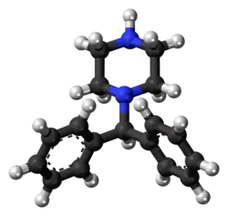 Ball-and-stick model of the diphenylmethylpiperazine molecule