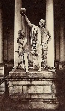 The Discovery of America statue which was on the left side of the East facade of the Capital