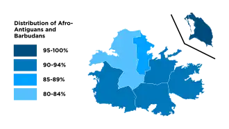 Distribution of Afro-Antiguans and Barbudans, 2011