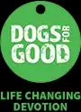 "DOGS FOR GOOD" in white, on a green circular background reminiscent of a dog's tag