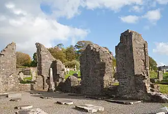A color photograph of a ruined building built from stone