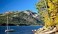Donner Peak (centered) seen from Donner Lake, with parent Mount Judah partially visible behind, left.