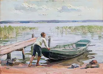 A Boy and a Boat by the Shore