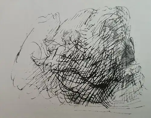 Sex between a female and a male on a kline. Drawing. From the Fossombrone sketchbook.