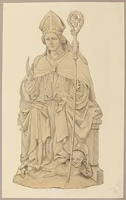 Drawing of a medieval wooden sculpture from Sääksmäki church