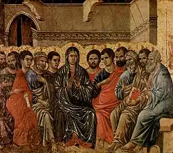 A typical Western image of the Pentecost. Duccio di Buoninsegna (1308) Tempera on wood.