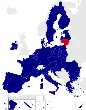 Map of the European Parliament constituencies with Lithuania highlighted in red