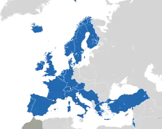 A coloured map of the countries of Europe
