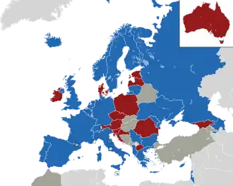 A coloured map of the countries of Europe
