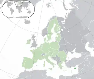Map indicating locations of Cyprus and European Union