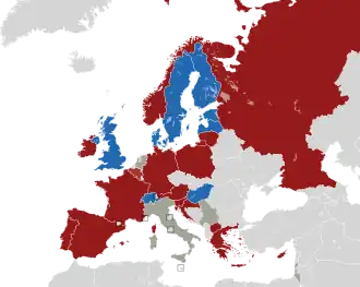 A coloured map of the countries of Europe