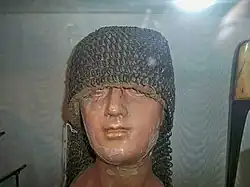 Mughal riveted mail hood kulah zirah. 17th century, alternating rows of round riveted rings and solid rings.