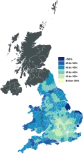 Economically inactive percentage of population in local authorities in 2021