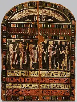 Stela of Nacht-Mahes-eru; 664–610 BC; polychromy on wood; 42 × 31.5 × 3.5 cm; National Museum in Warsaw (Poland)