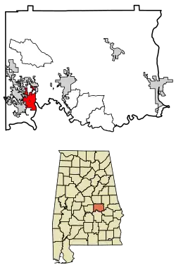 Location of Coosada in Elmore County, Alabama.