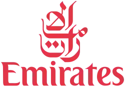 The Emirates logo is written in traditional Arabic calligraphy