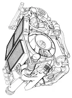 Conventional line illustration of an engine demonstrating perspective and line techniques