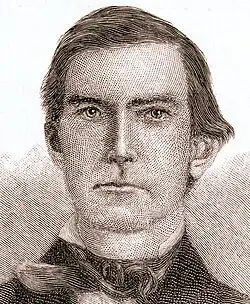 Black and white engraving of a Caucasian man facing the viewer, with short hair