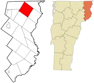 Location in Essex County and the state of Vermont.