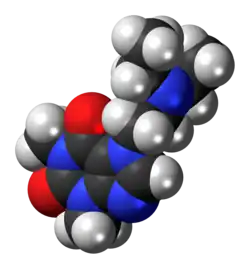 Ball-and-stick model of the etamiphylline molecule