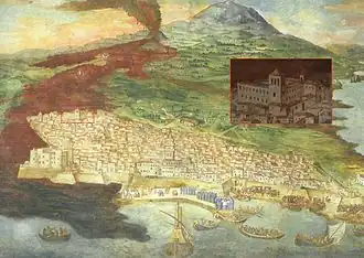 Fresco by Giacinto Platania depicting the 1669 eruption of Mount Etna, with Catania and the monastery surrounded by lava.