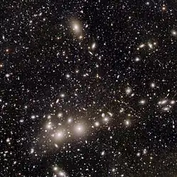 Euclid space telescope view of the Perseus Cluster. The image shows 1000 galaxies belonging to the cluster, and more than 100000 additional galaxies further away in the background