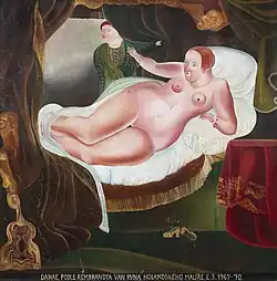 Danae after Rembrandt van Rijn, Dutch painter, 1969–1970, oil, 150x150cm