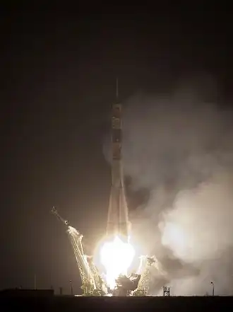 The Soyuz TMA-17 rocket lifts off headed for the ISS on Expedition 22.