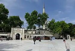 Exterior view of the complex, from the west