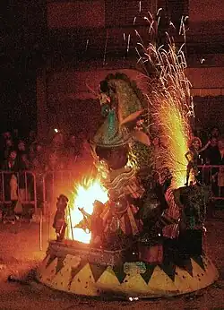 The same falla with fireworks going off