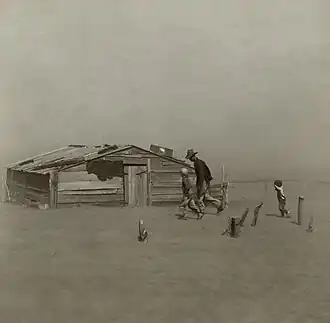 Arthur Rothstein, A Farmer and His Two Sons During a Dust Storm, Cimarron County, Oklahoma, 1936, photograph considered as an icon of the Dust Bowl