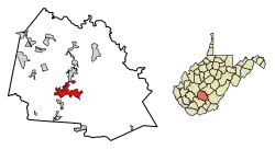 Location of Oak Hill in Fayette County, West Virginia.