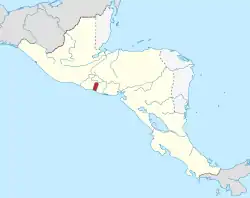 A map of the Federal Republic of Central America's states with the Federal District shaded in red