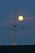 The 216 m (709 ft) Fernsehturm Stuttgart (Stuttgart Television Tower) at night