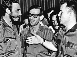 Meeting of Fidel Castro, Eloy Gutiérrez Menoyo, and William Alexander Morgan, after the rebel victory.
