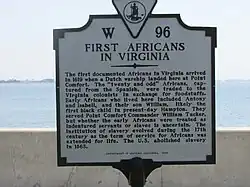 Historical marker for First Africans in Virginia