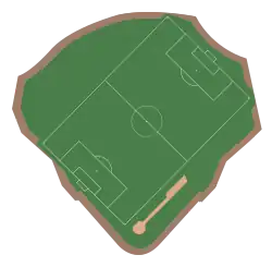 A diagram of the field in its soccer configuration