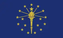 The Indiana state banner as designed by Paul Hadley with the state name omitted.[14][15]