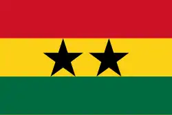 The flag of the Union of African States (1958–1961), a charged horizontal triband.