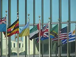 flags of various UN member states being displayed
