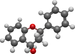 Chemical structure of flavan-4-ol in ball-and-stick model