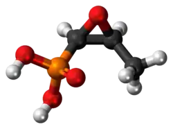 Ball-and-stick model of the fosfomycin molecule