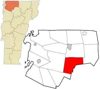 Location in Franklin County and the state of Vermont.